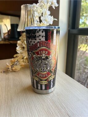 Firefighter Emblem Stainless Tumbler - Black & Red